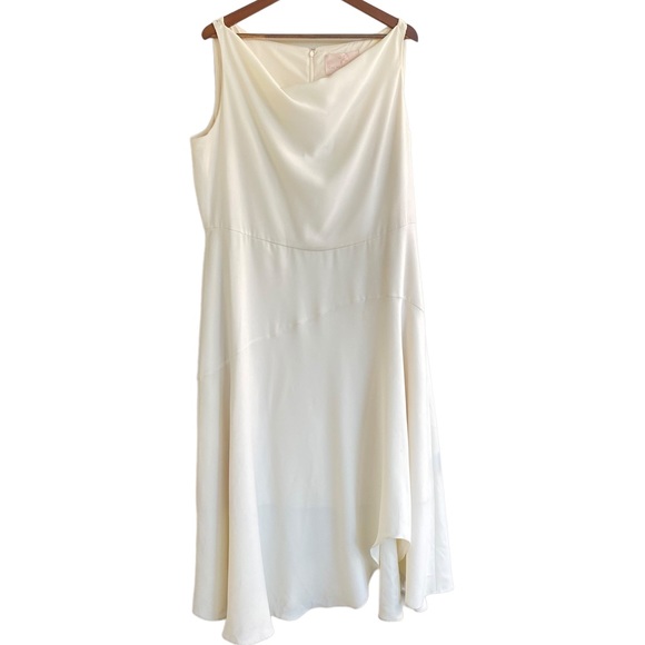 Gal Meets Glam Juliet Ruffled Hi-Low Ivory White Cowl Neck Sleeveless Midi dress - Picture 4 of 15